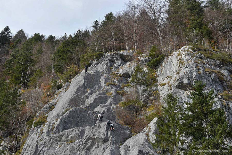Climbers tackle the Klettergarten Frauenwasserl.