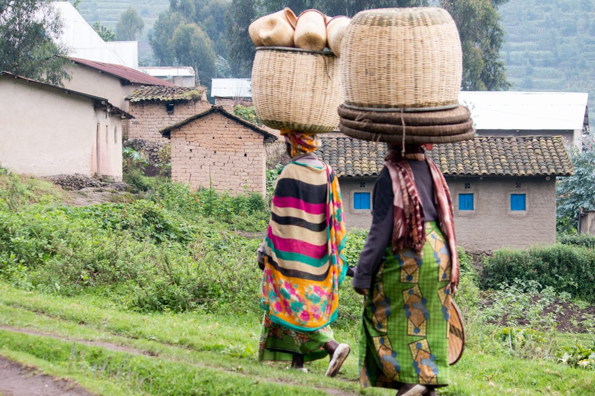 Rwandan women balancing baskets on their heads