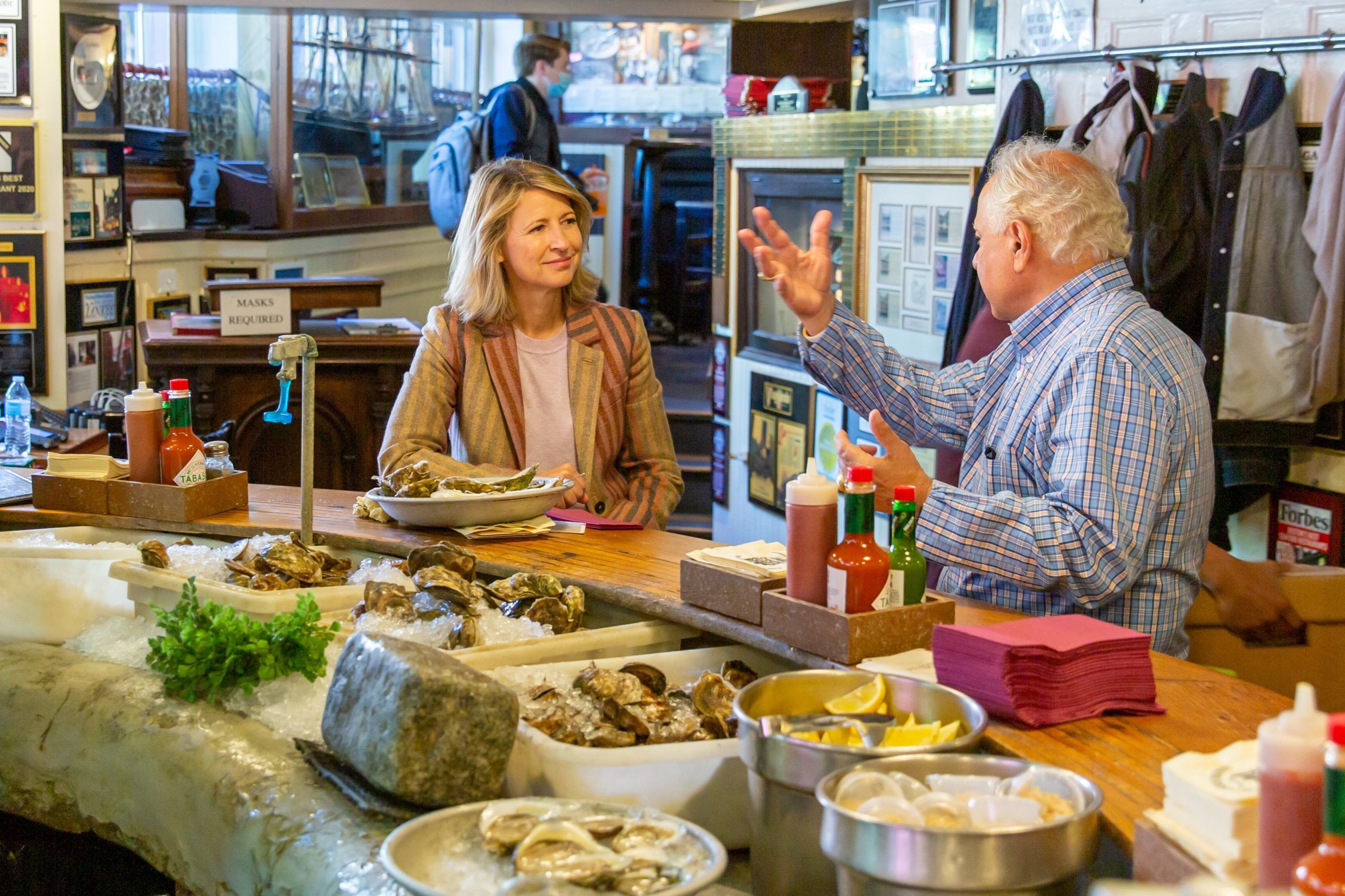 Samantha Brown enjoys oysters in Boston, Massachusetts