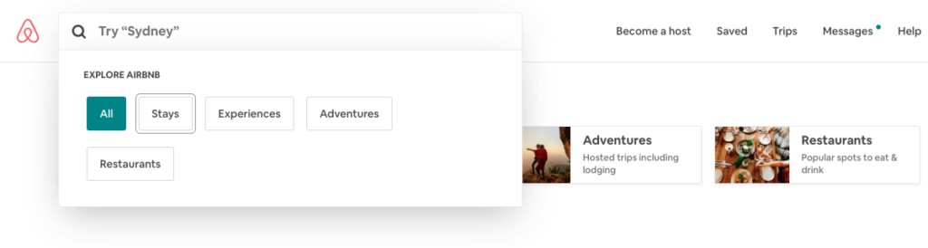 Airbnb website showing various vacation rentals