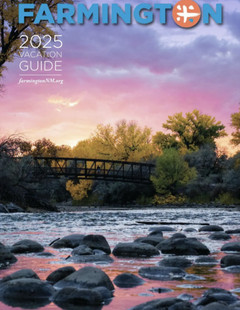 Image showcasing the cover of Farmington visitor guide, representing Northwestern New Mexico with its magical landscapes and cultural sites.