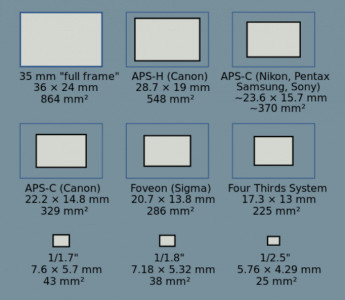 Sensor size comparison illustrating different camera types