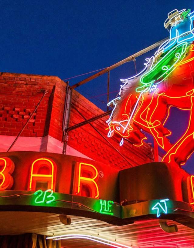 The iconic Mint Bar with its neon sign on Main Street in Sheridan, Sheridan County, Wyoming