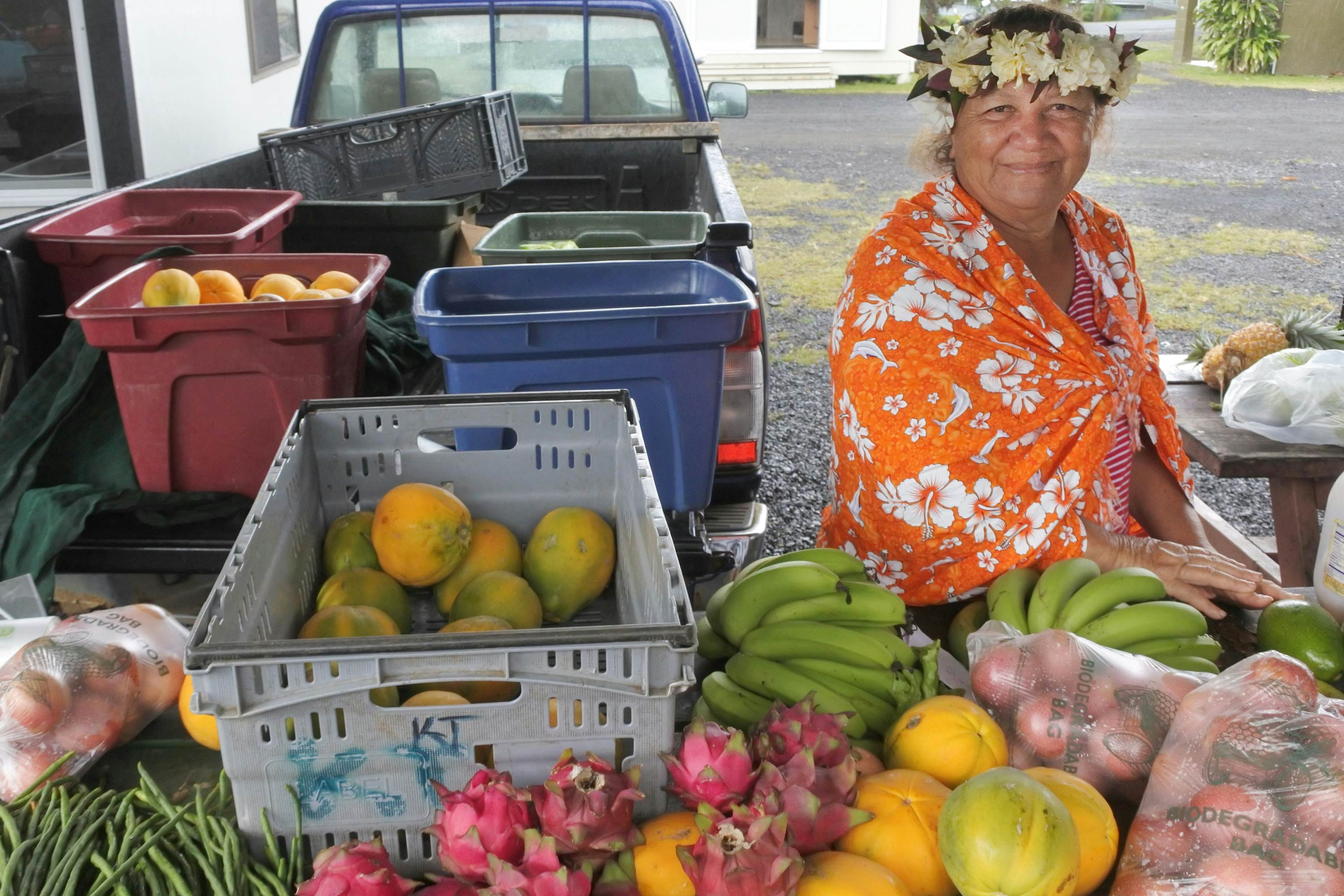 A vendor at the Punanga Nui market in Rarotonga