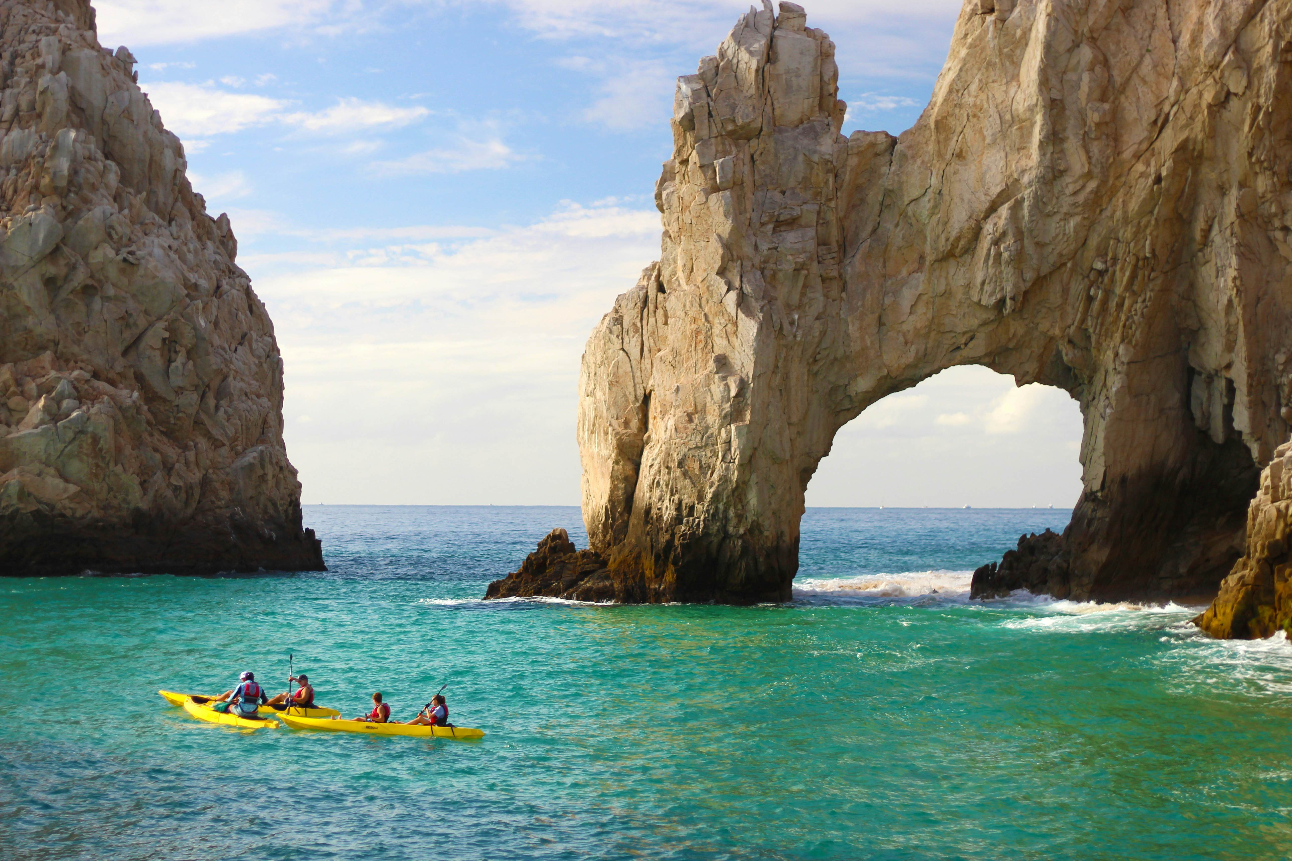 Kayakers in Cabo San Lucas enjoying sunny weather