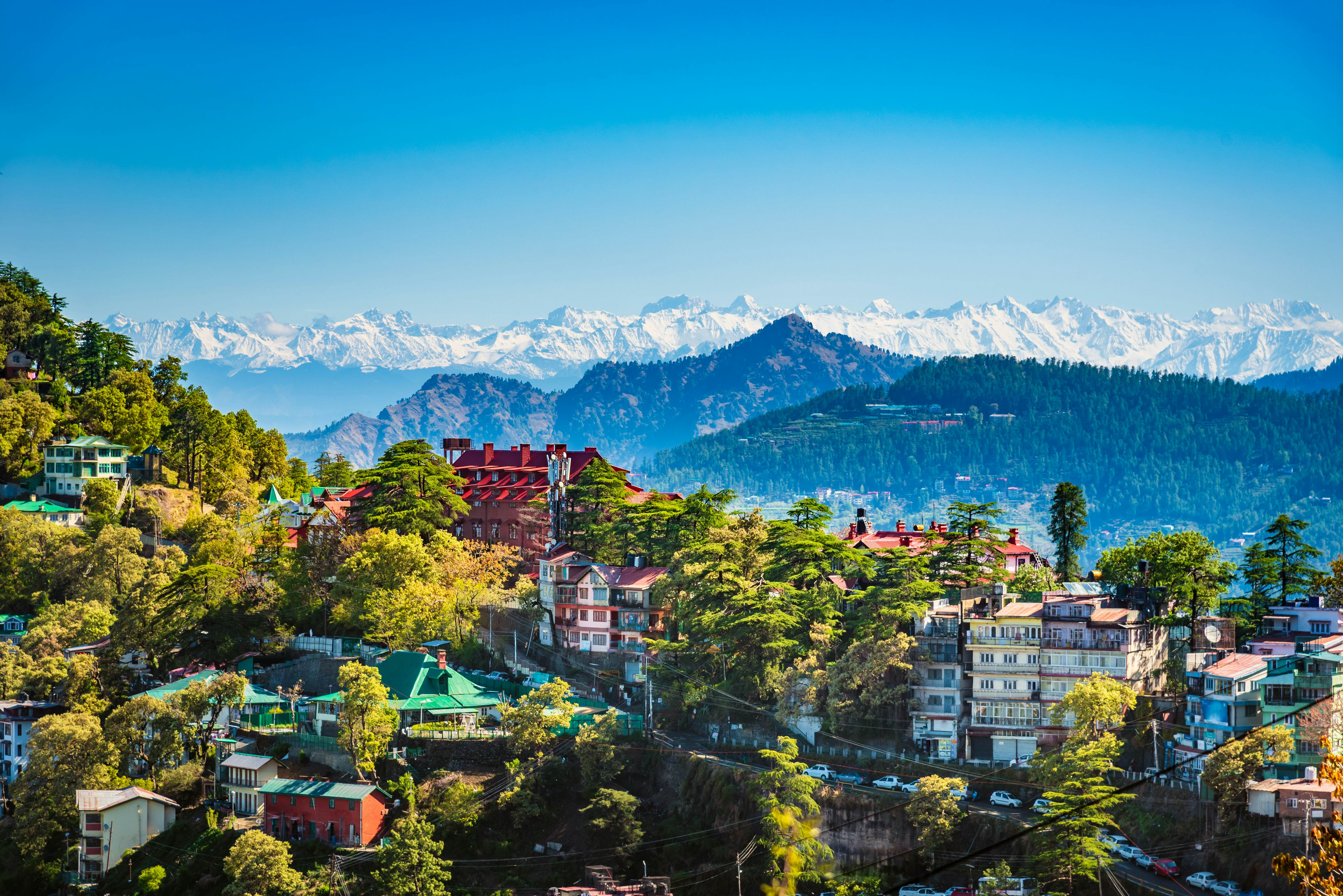 Beautiful panoramic cityscape of Shimla, the state capital of Himachal Pradesh