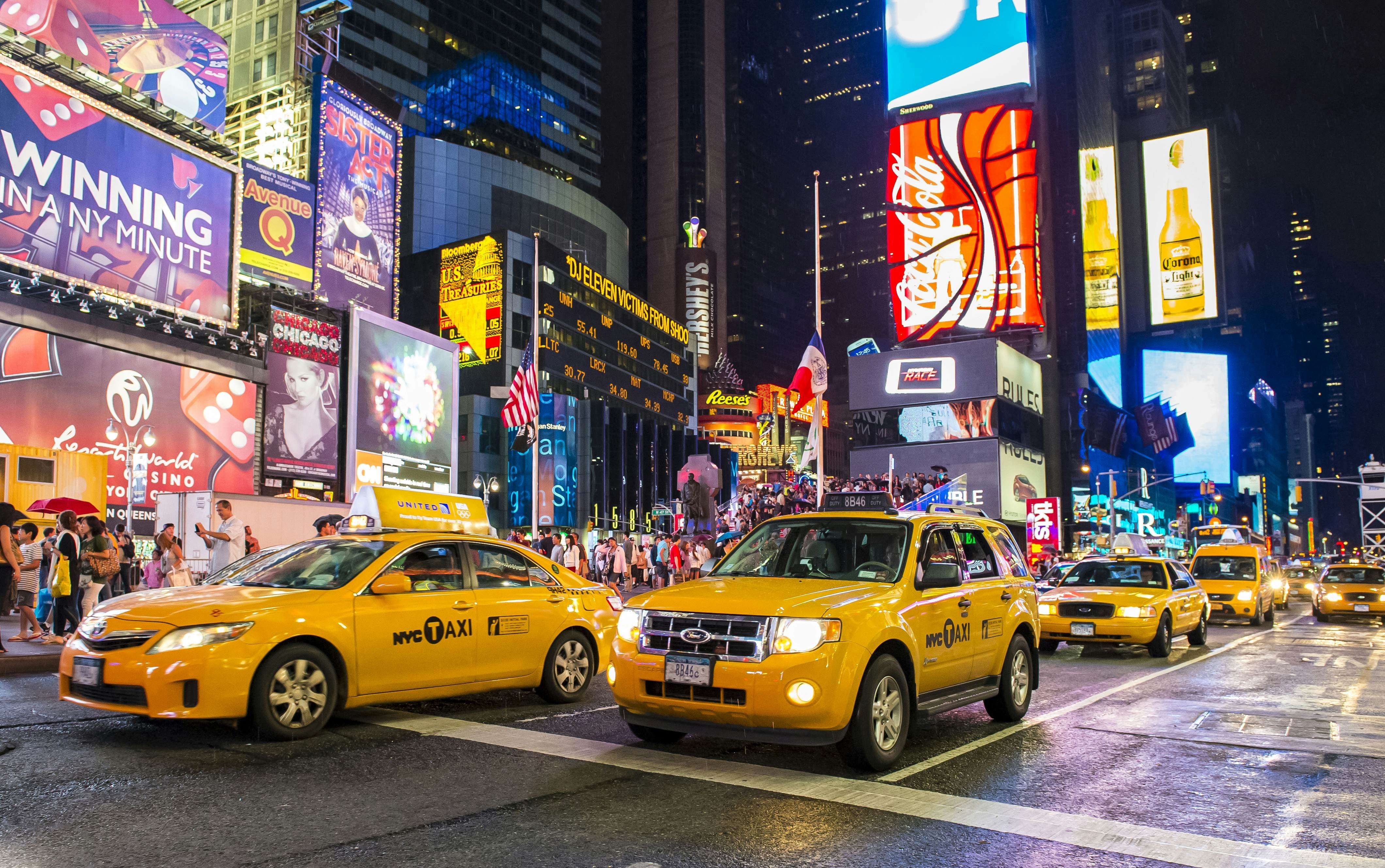 Yellow cabs in Times Square