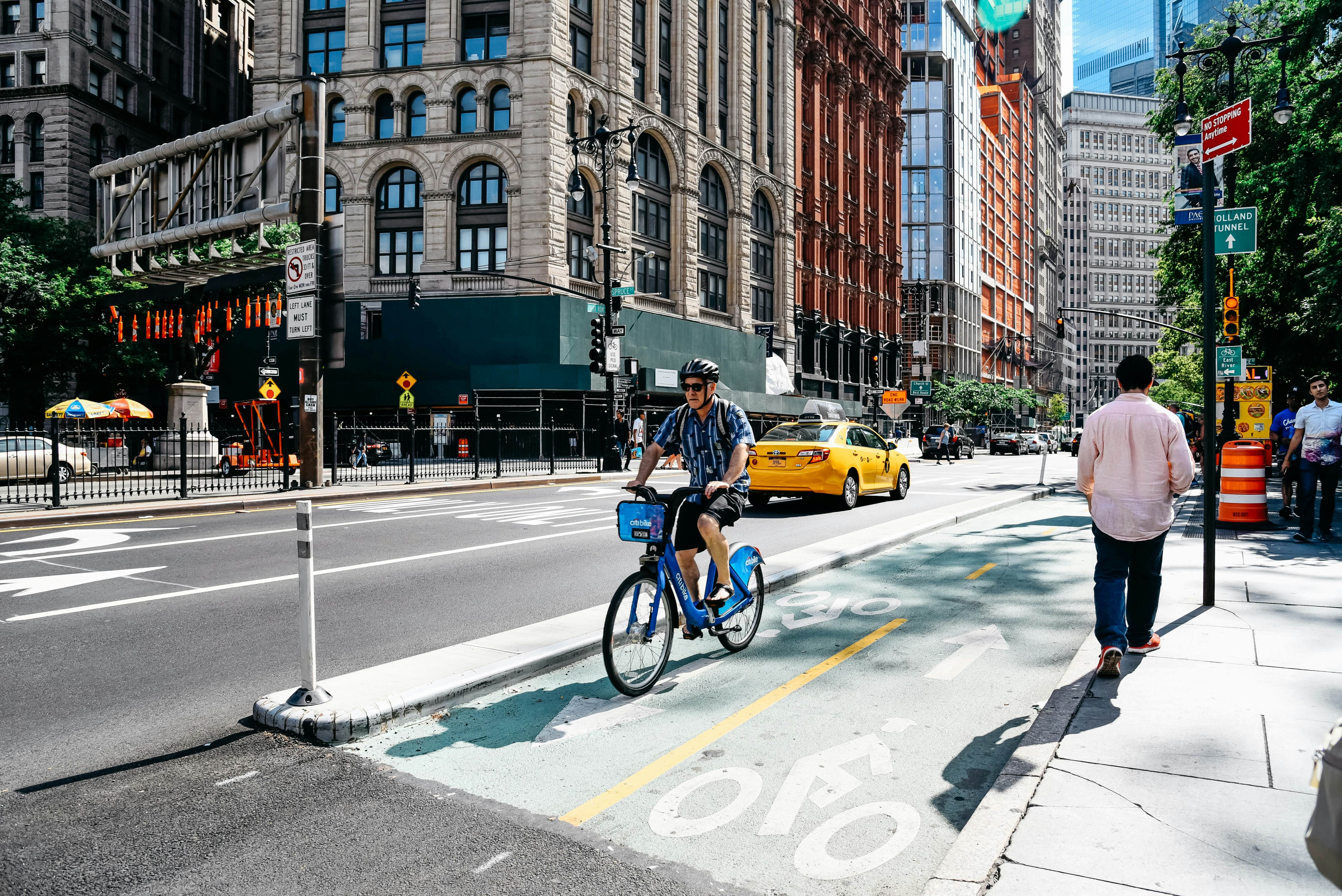 Cyclist riding in a bike lane
