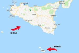 Sicilian map with key cities highlighted