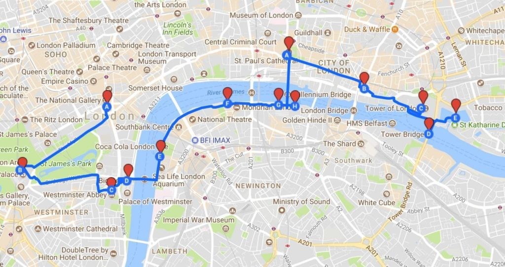 A detailed and colorful London tourist map highlighting major attractions and landmarks, ideal for planning a sightseeing tour