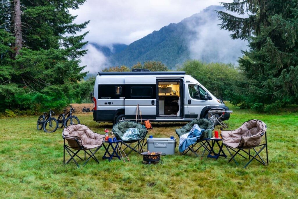 Class B motorhome at campsite