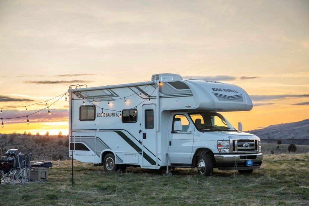 Class C motorhome at campsite
