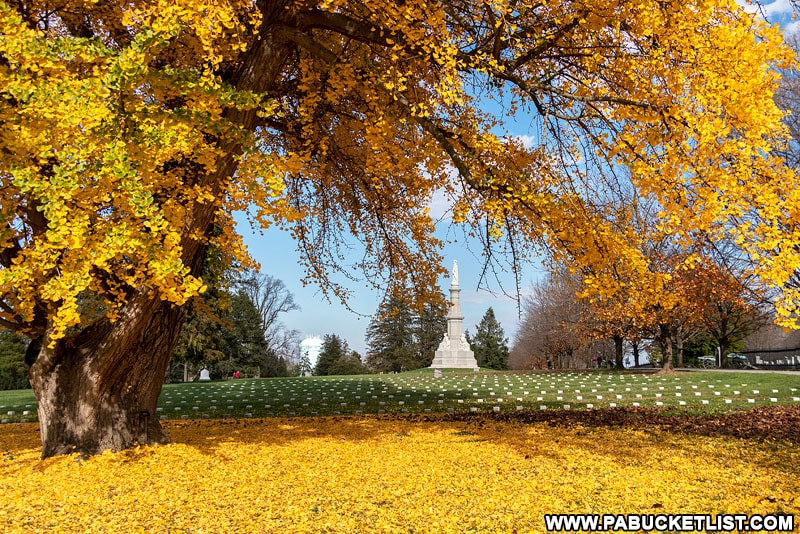 Looking out across the National Cemetery in Gettysburg towards the Soldiers