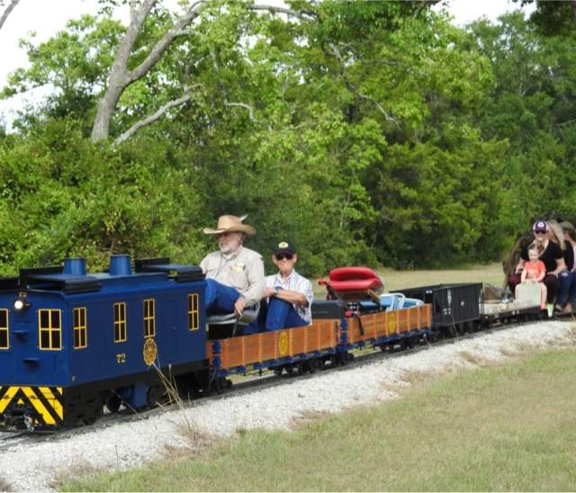 Small train at Houston Area Live Steamers, Alt Text HALS Miniature Train Rides