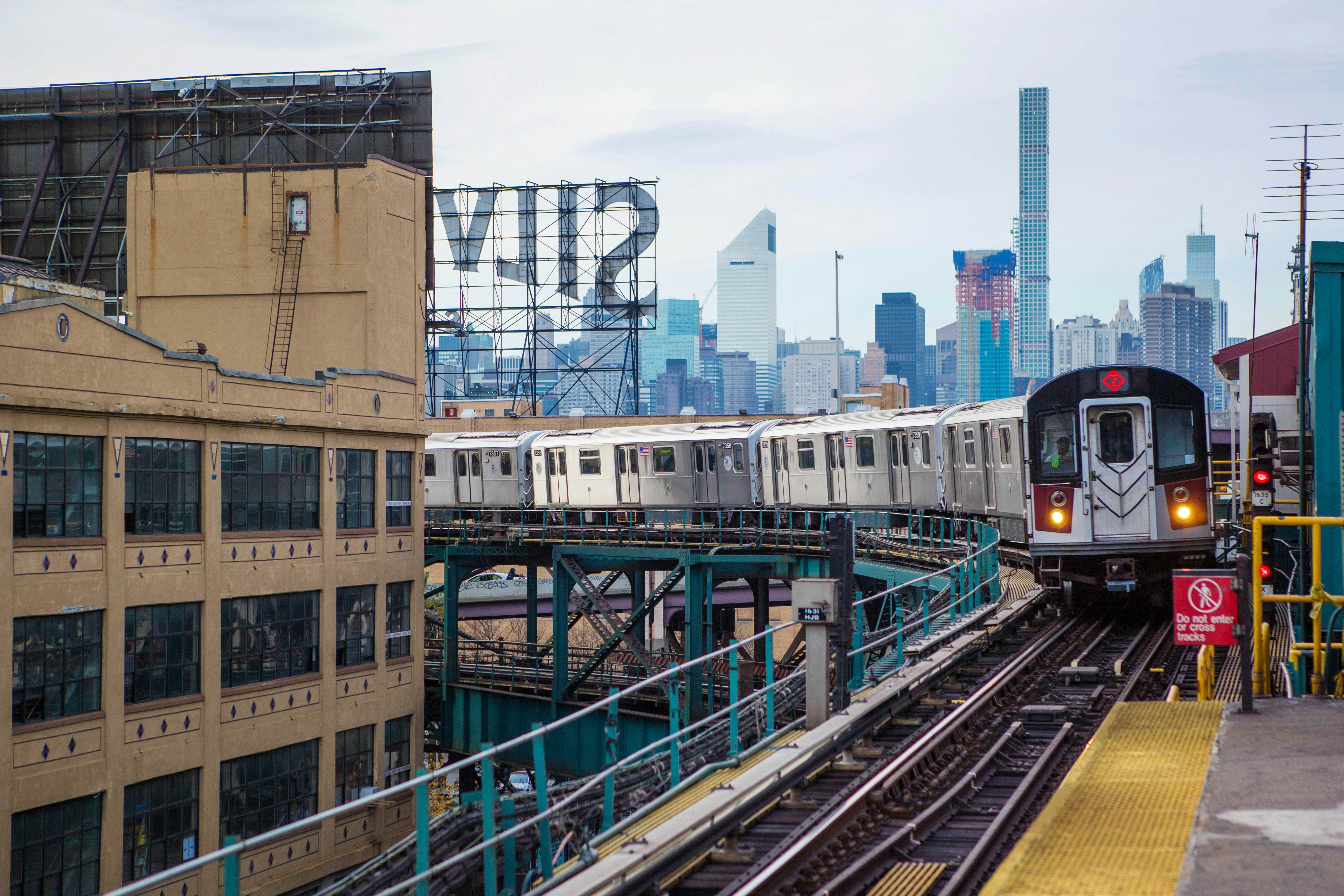 NYC subway train arriving at the station