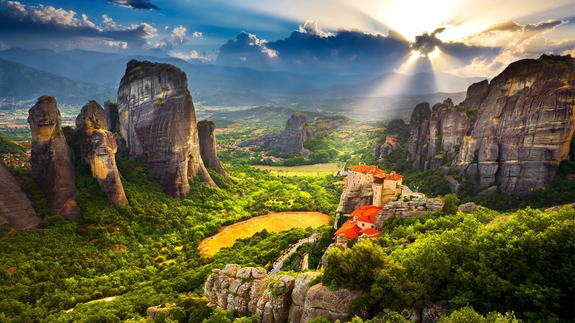 Picturesque view of Meteora rocks during sunset