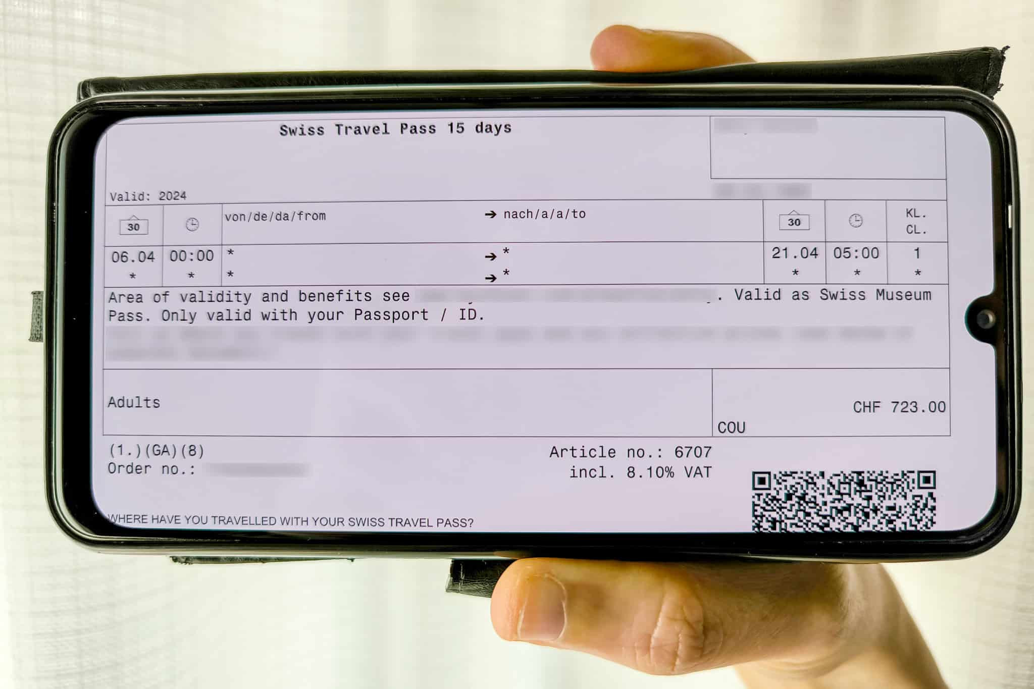 Swiss Travel Pass PDF on mobile phone