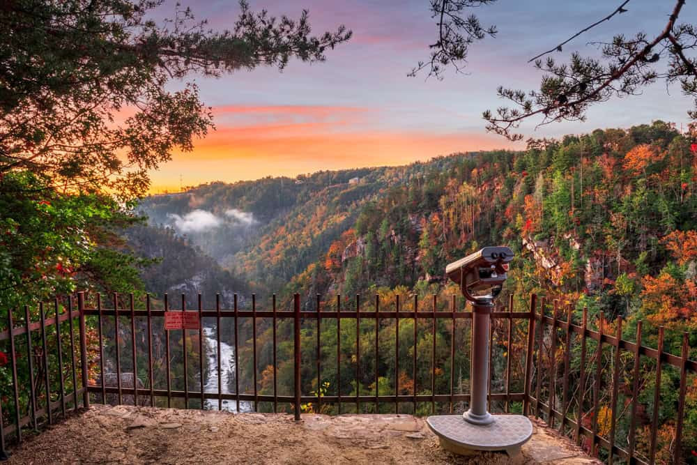 Scenic overlook at Tallulah Falls State Park with lush forests