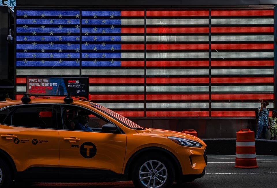 A yellow NYC taxi cab