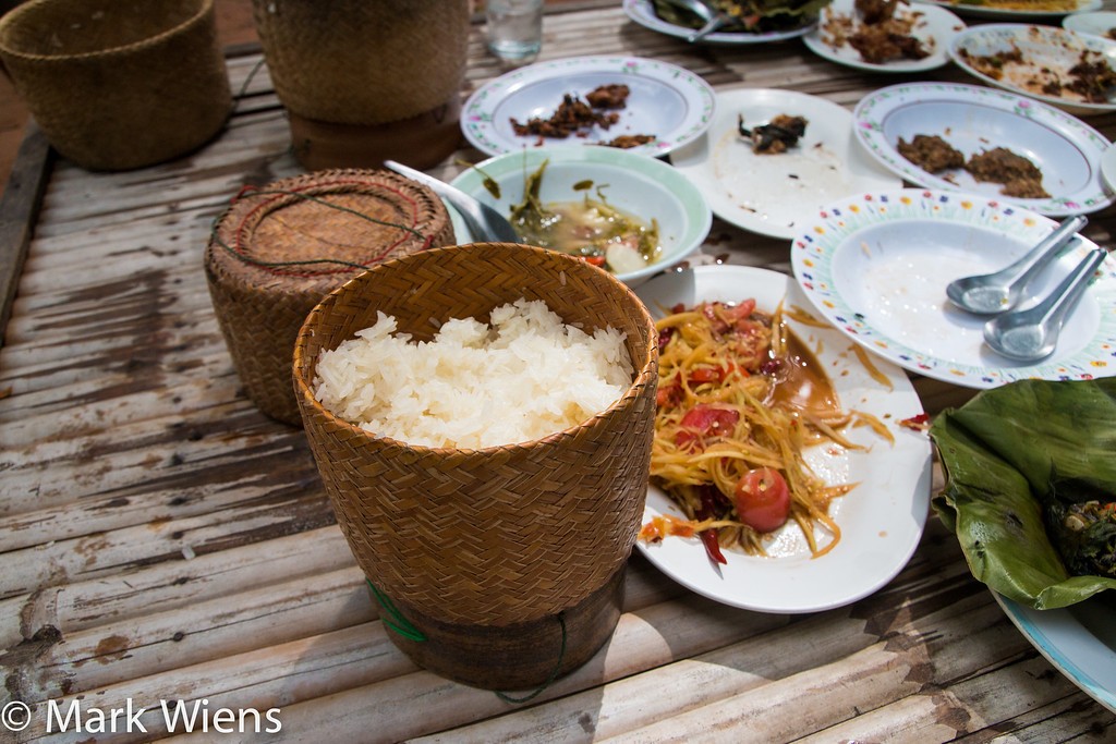 Sticky rice served in a traditional bamboo basket