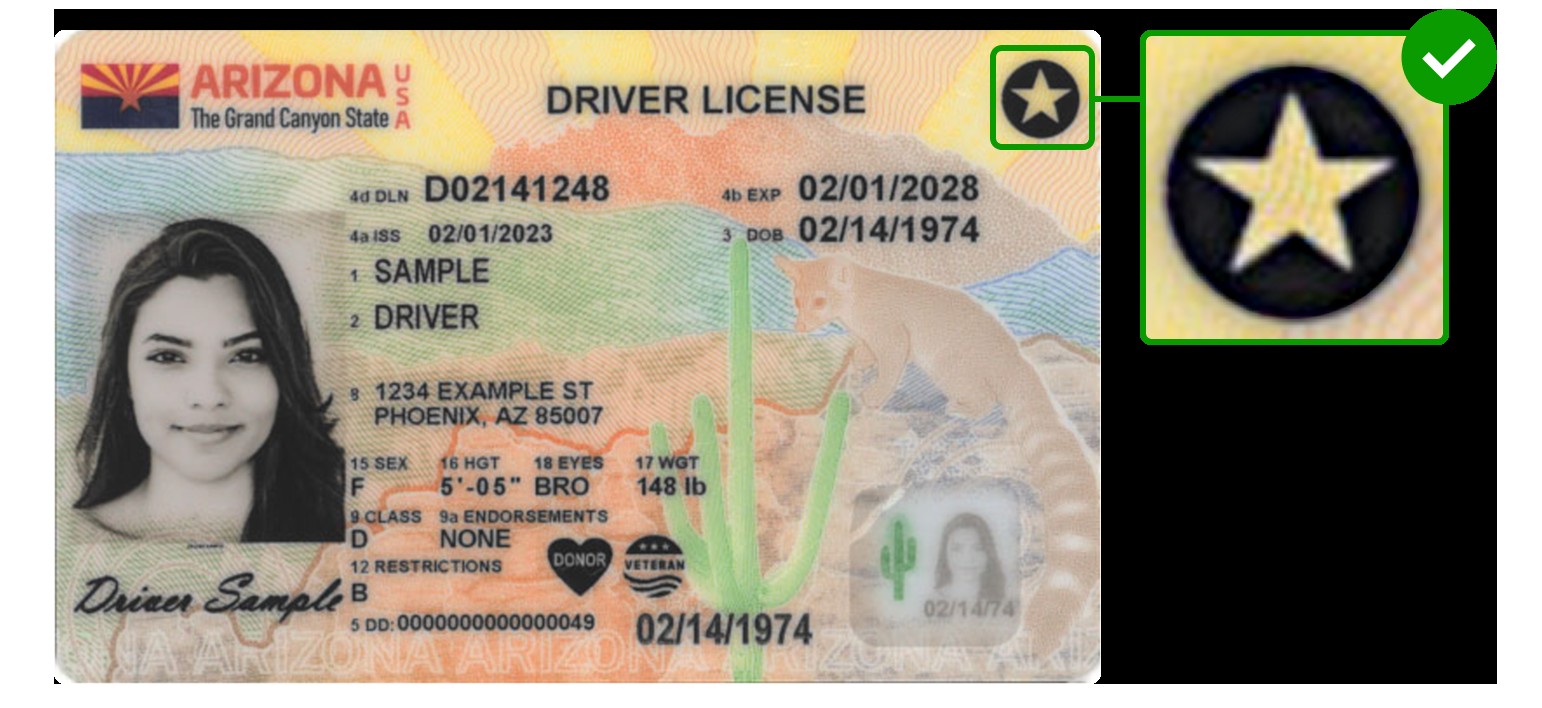 Arizona Travel ID driver license with black star popout