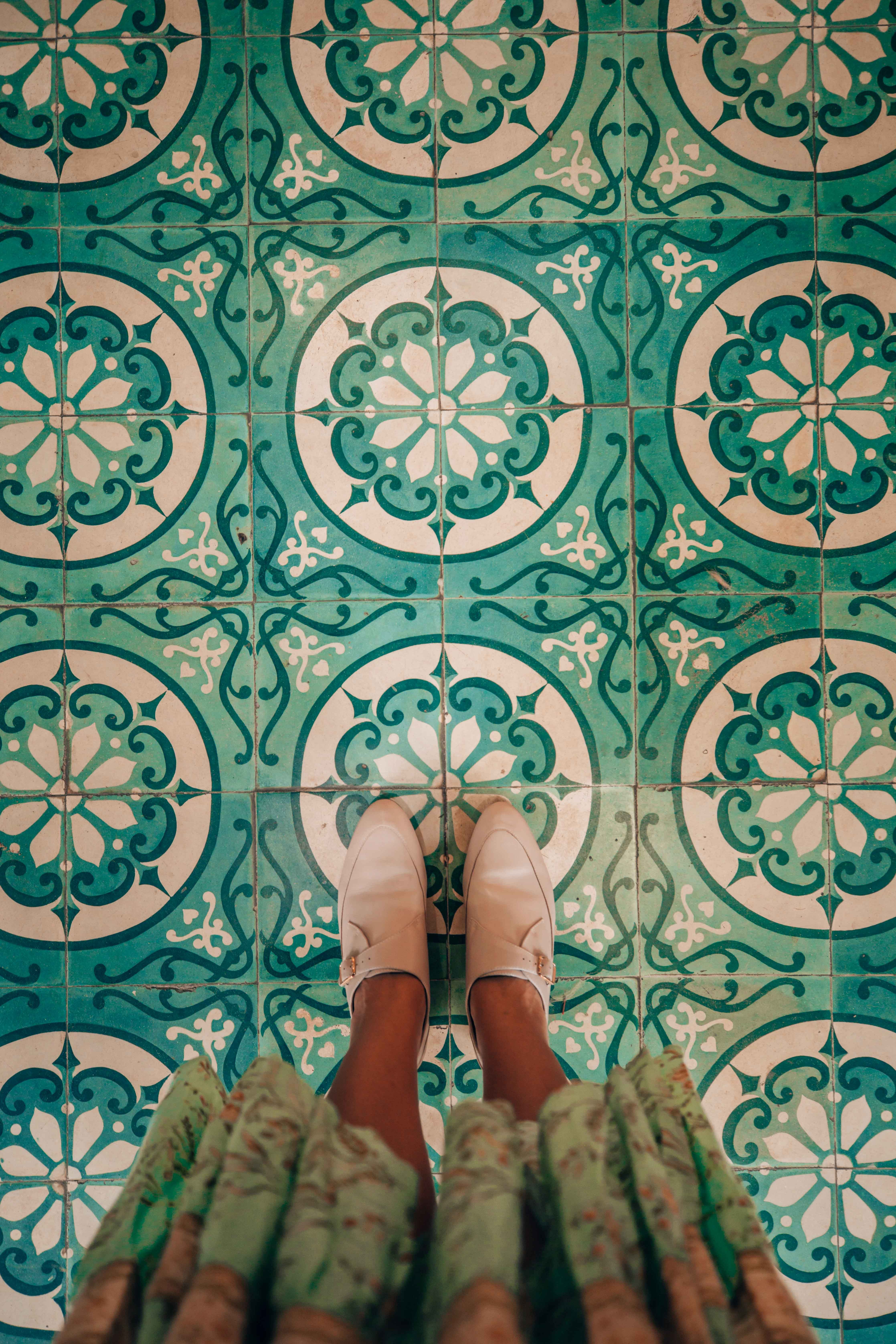Blue and white tiles in Hoi An