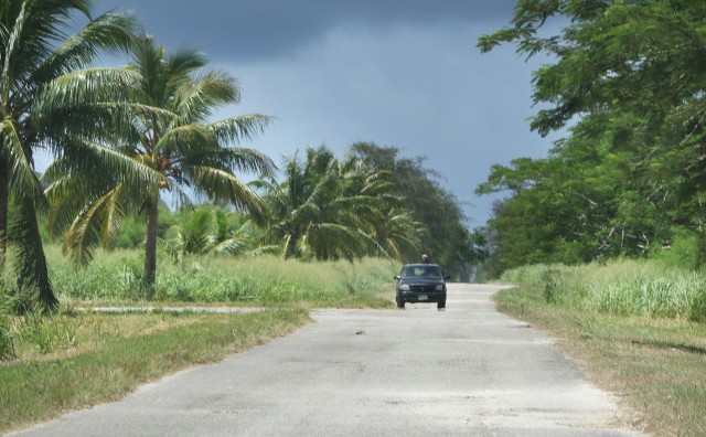 Lone truck travels on coral roads built in the 1940s on Tinian. 28 aug 2016