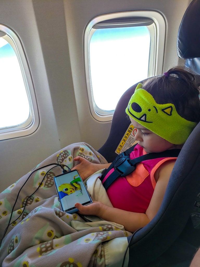 Toddler in Car Seat on Plane