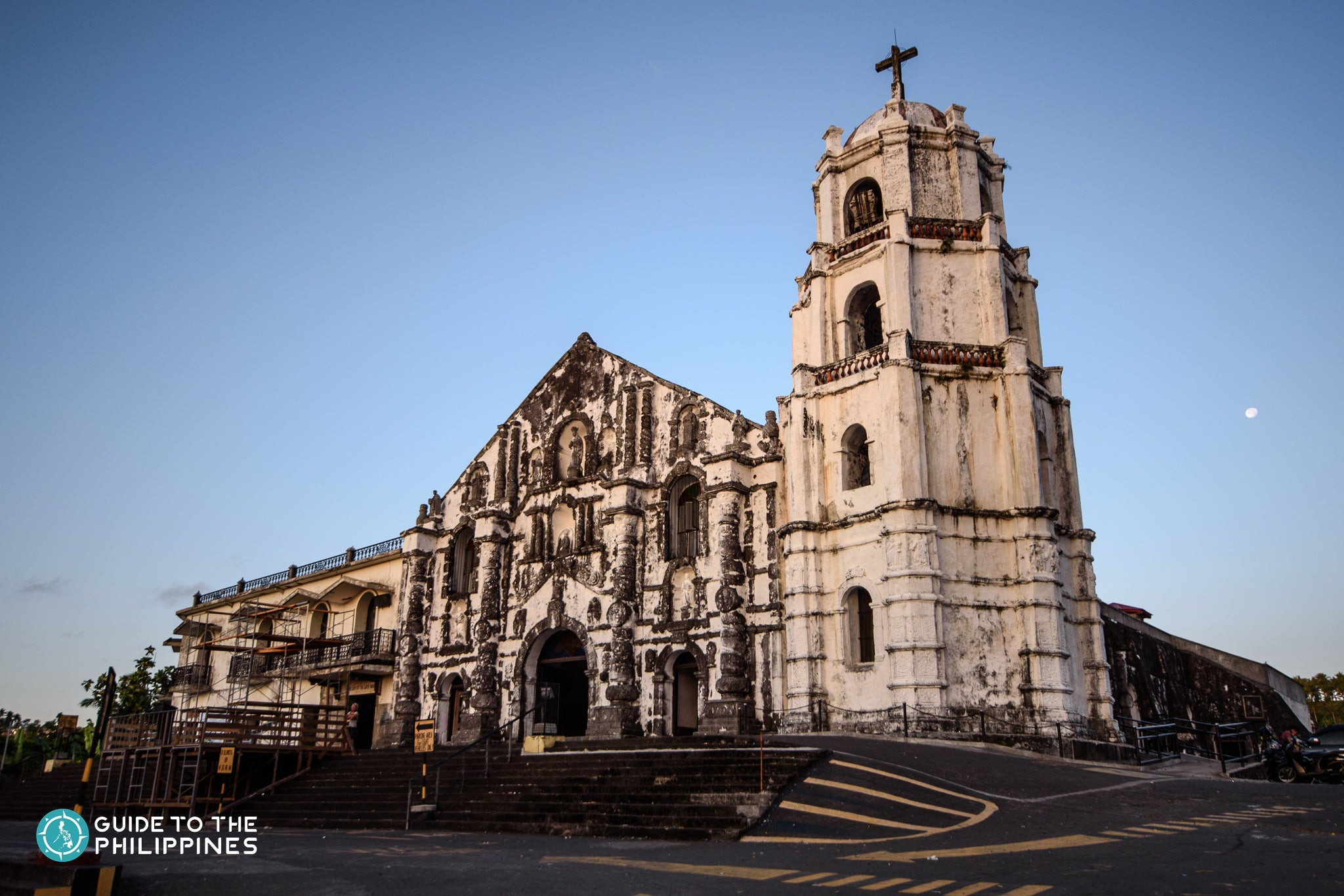 Facade of Daraga Church in Albay, Bicol, showcasing its architectural detail and historical significance with Mayon Volcano in the backdrop