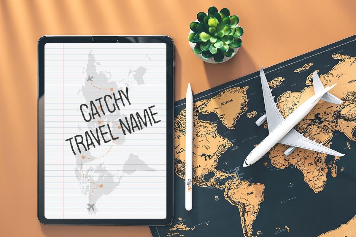Travel agent’s desk with travel-related items