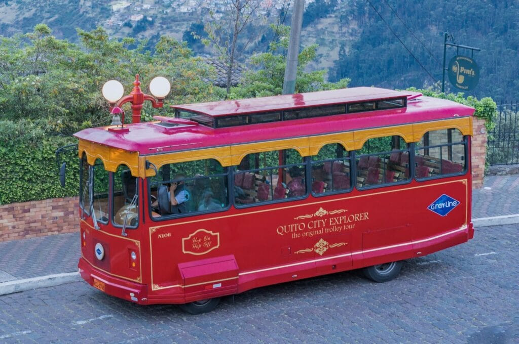 Trolley in the streets of Quito, Ecuador, representing the city's public transportation system and making it accessible for Quito tourism