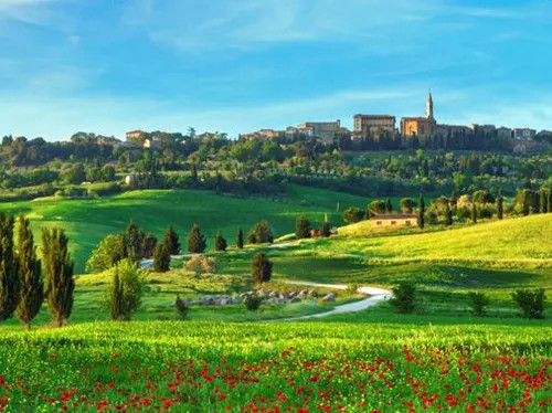 Authentic Tuscan landscape with rolling hills and medieval villages
