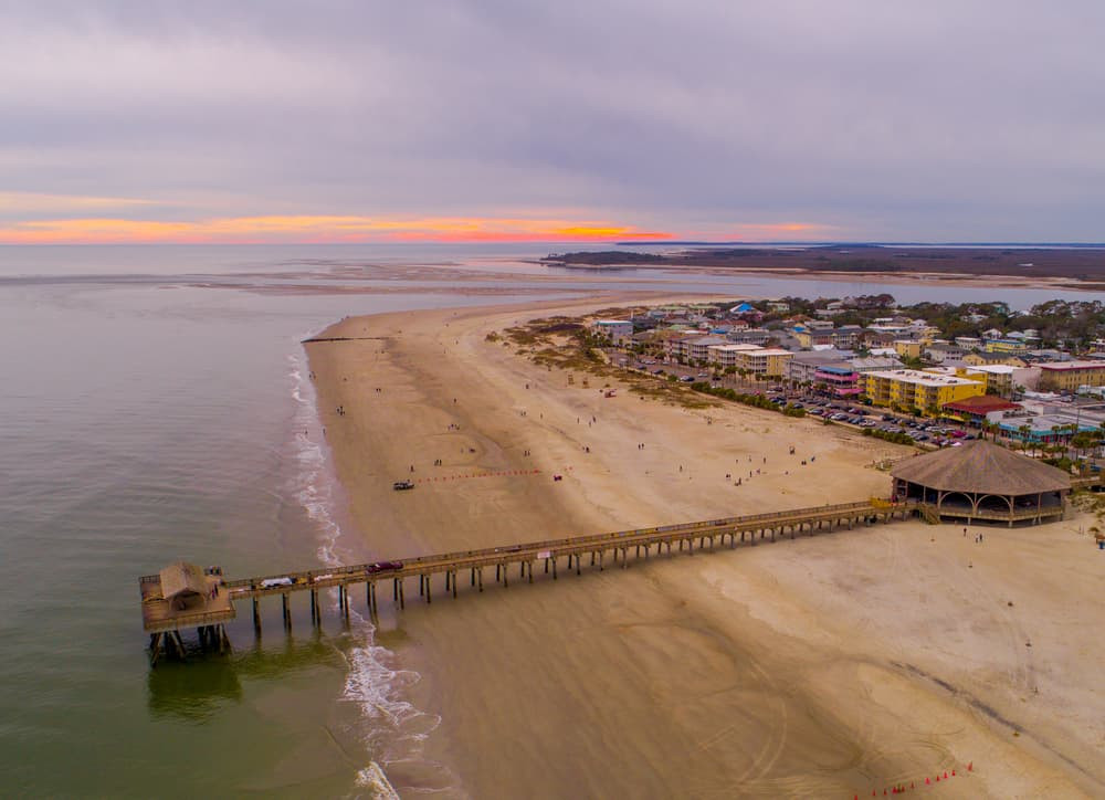 Sandy beach on Tybee Island with ocean waves