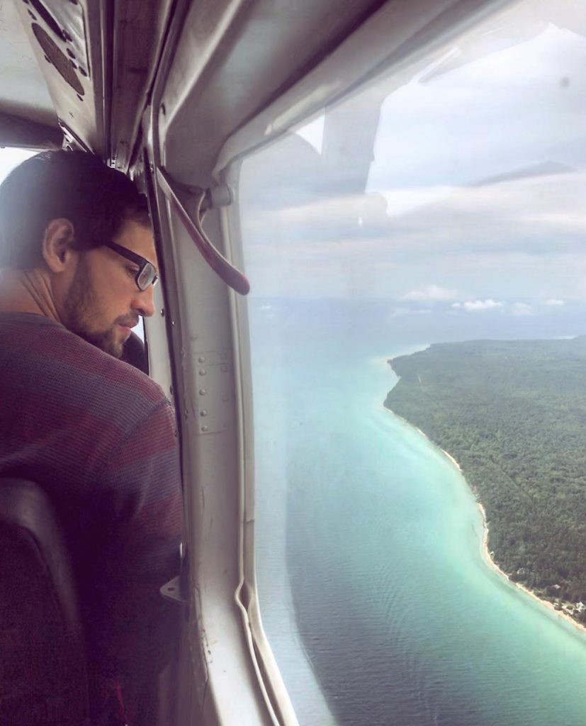 A small plane preparing to land on Beaver Island