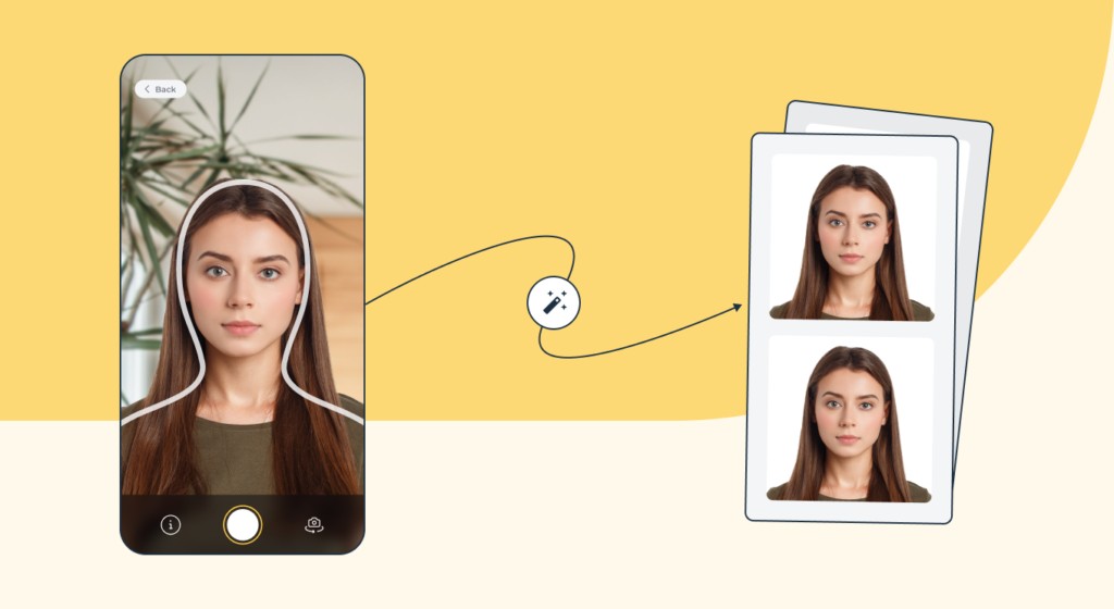 Taking your own ID photo with a mobile phone for passport application.