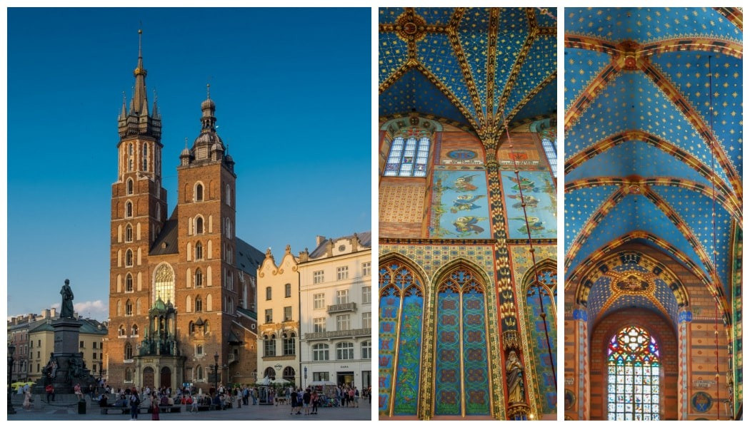 The Basilica of St. Mary and its interior, Krakow