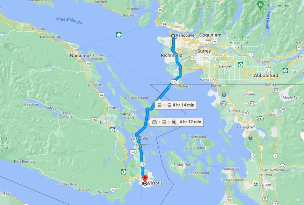 Vancouver to Victoria Map