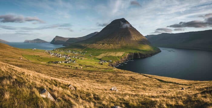 Saksun Village nestled in a fjord