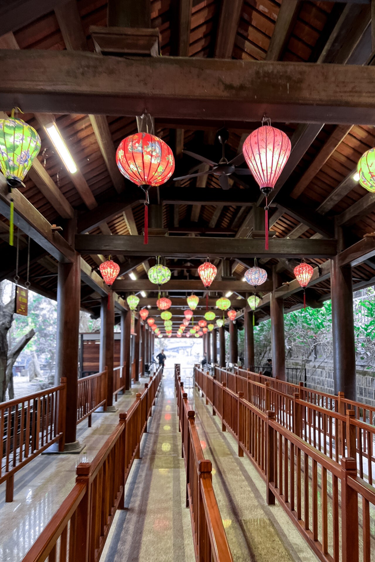 Lantern-strewn queue leading to Trang An Boat Departure Area, Ninh Binh, Vietnam
