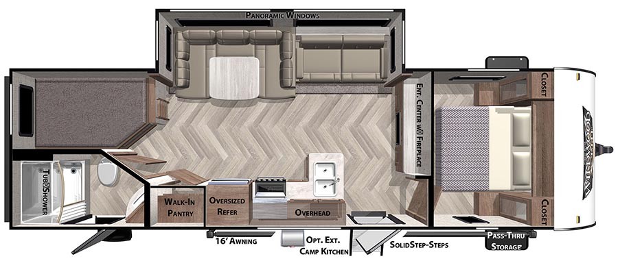 Forest River Wildwood X-Lite 263BHXL travel trailer bunkhouse wide open floor plan