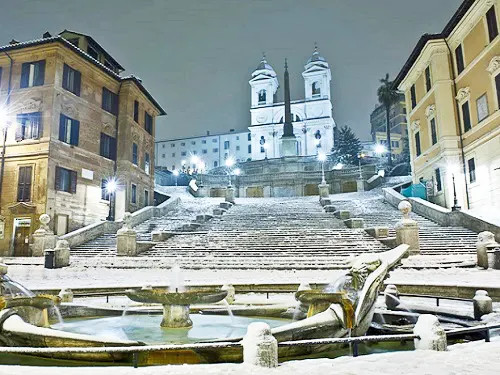 A winter scene in Italy, showcasing snow-covered landscapes or Christmas markets