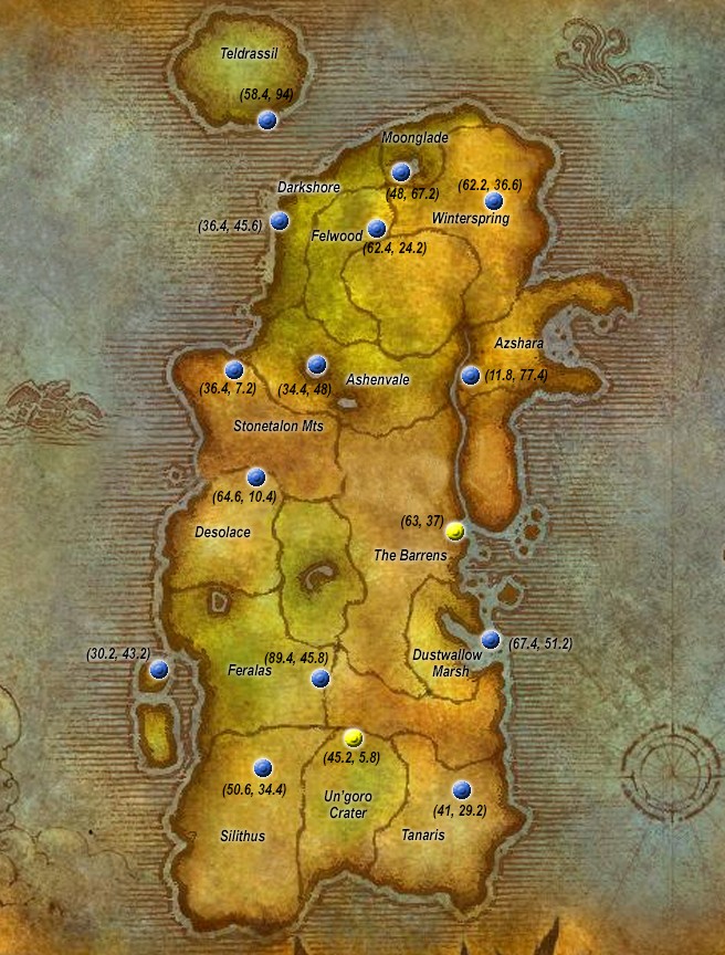Flight Paths in World of Warcraft allowing players to quickly travel between zones