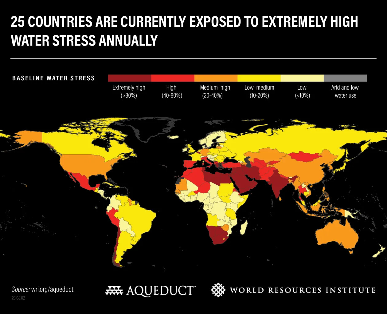 World Map of Annual Baseline Water Stress Levels Per Country