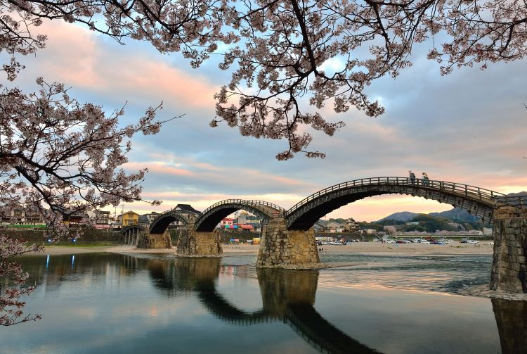 Kintai Bridge and surrounding scenery in Iwakuni
