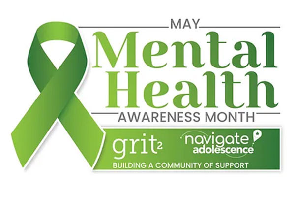 Green ribbon with May Mental Health awareness month